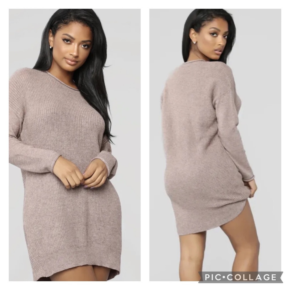 Fashion Nova I’m with You Women’s Light Brown Ribbed Sweater Dress Size M